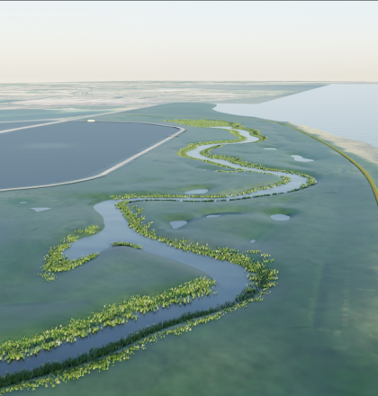 Een illustratie van een luchtfoto van het project Life Watersource in Andijk