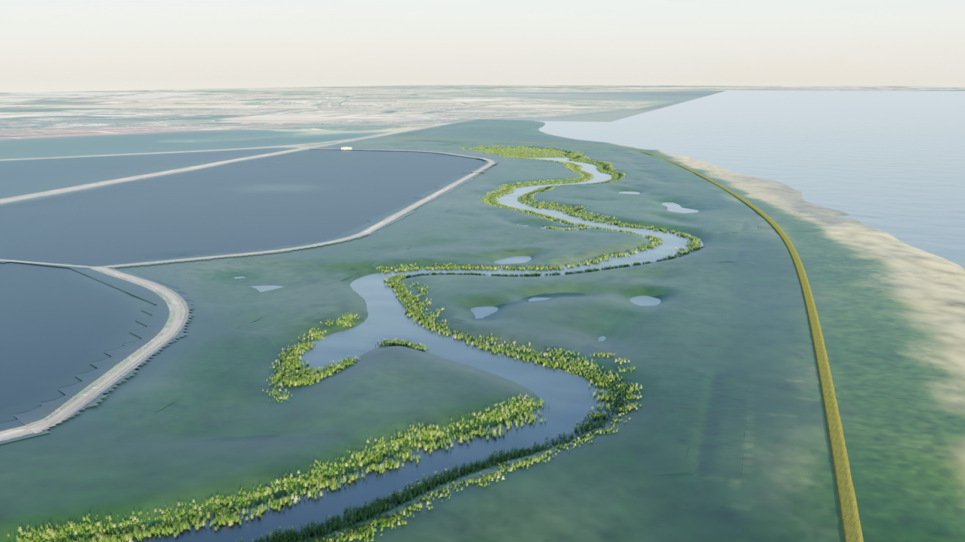 Een illustratie van een luchtfoto van het project Life Watersource in Andijk 