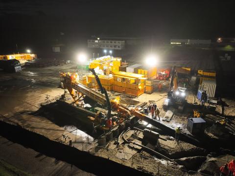 Dronebeeld bij productielocatie Wim Mensink van boorrig van boorkop