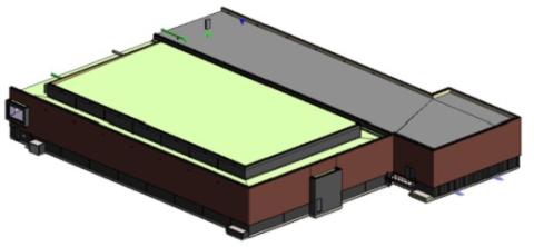 Schets van het nieuwe koolfiltergebouw in Andijk.